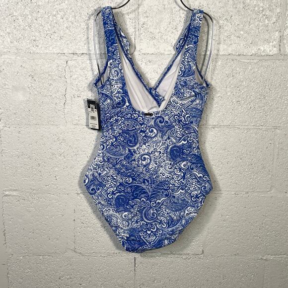 Ralph Lauren ARTISANAL WOODBLOCK Ruffled Tummy-Control Swimsuit US 8 - Picture 11 of 12